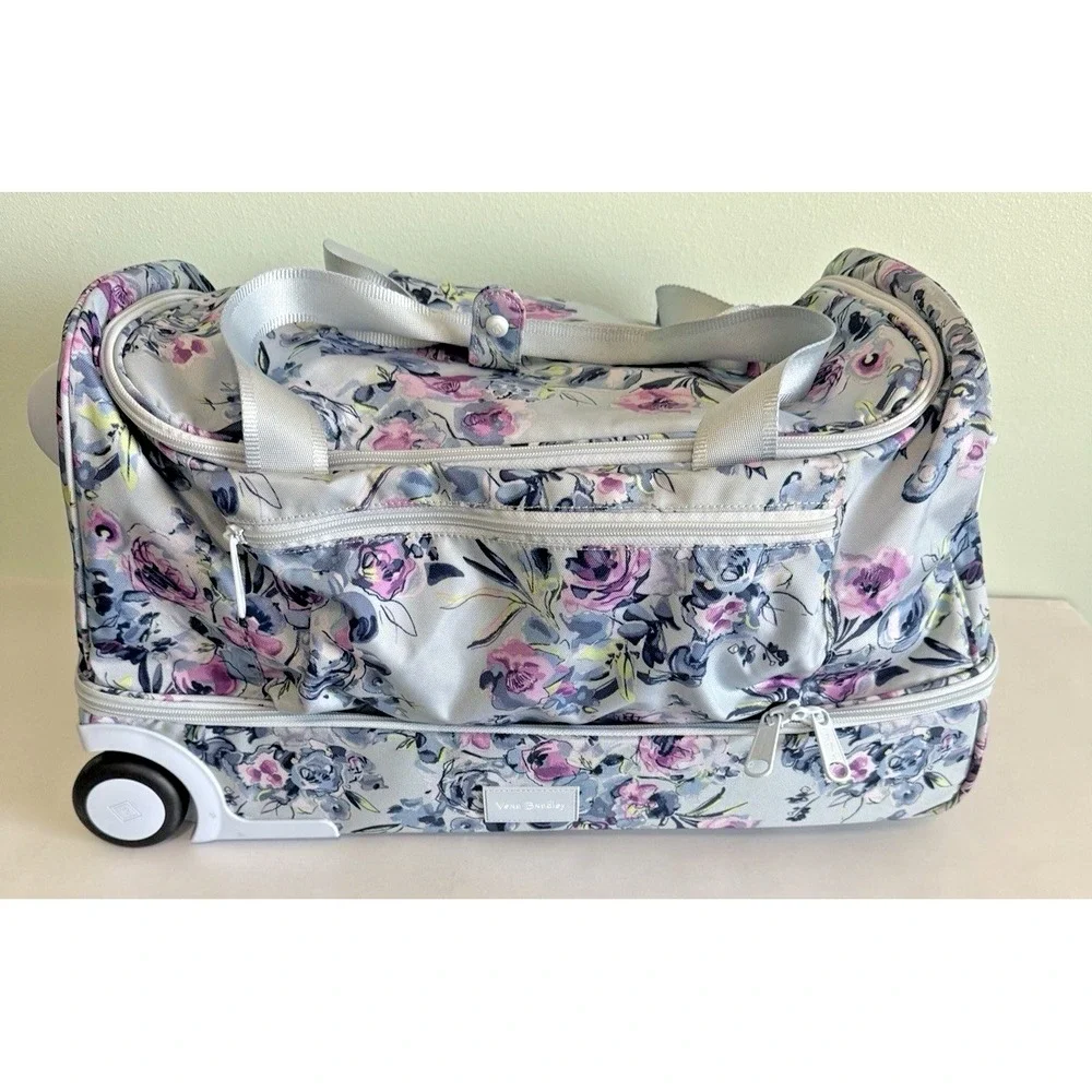 Vera Bradley Rolling Duffle Weekend Travel Bag Carry On Luggage Floral Pastel